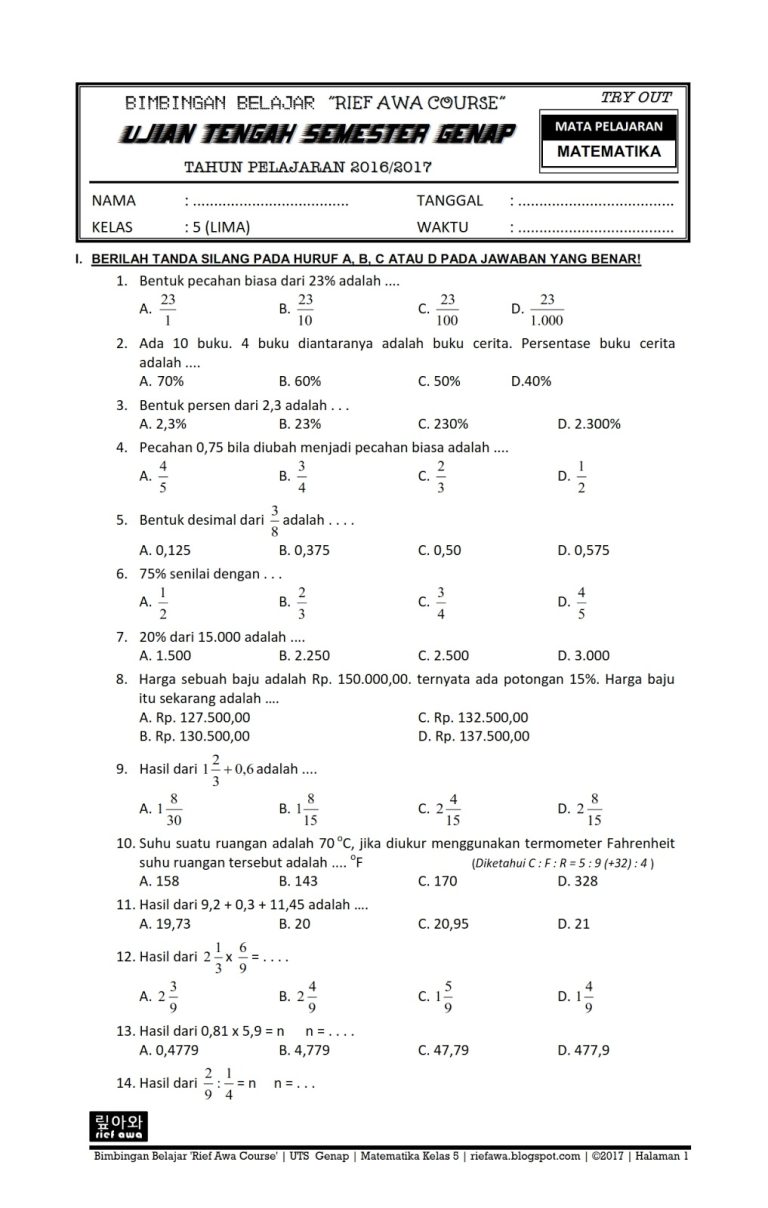 Persiapan Jitu: Panduan Lengkap Mengunduh Soal PTS Kelas 5 Matematika Semester 1