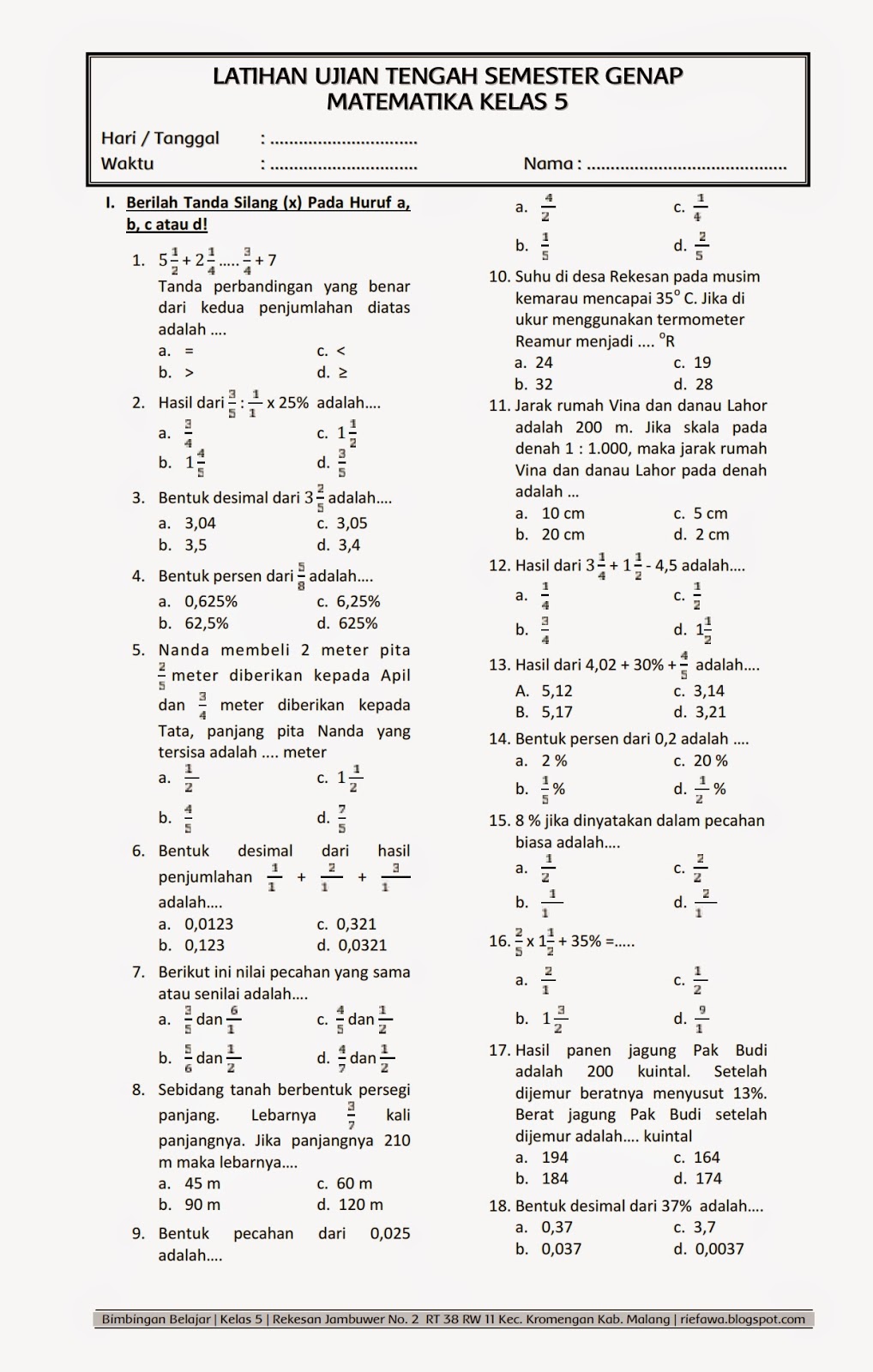 3 Rahasia Soal Matematika Kelas 5 Semester 1 dan Kunci Jawaban 2020 yang Wajib Diketahui