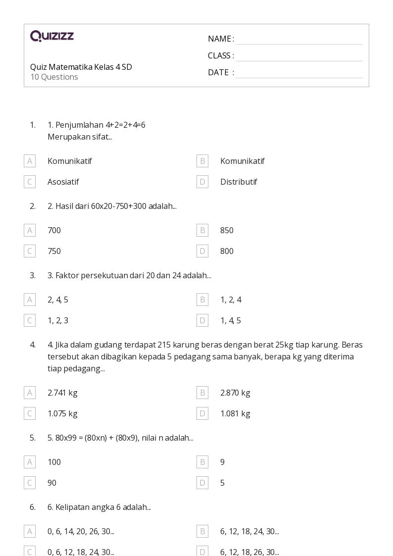 50 lembar kerja Faktor dan Kelipatan untuk Kelas 8 di Quizizz Gratis 50 lembar kerja Faktor dan Kelipatan untuk Kelas 8 di Quizizz Gratis