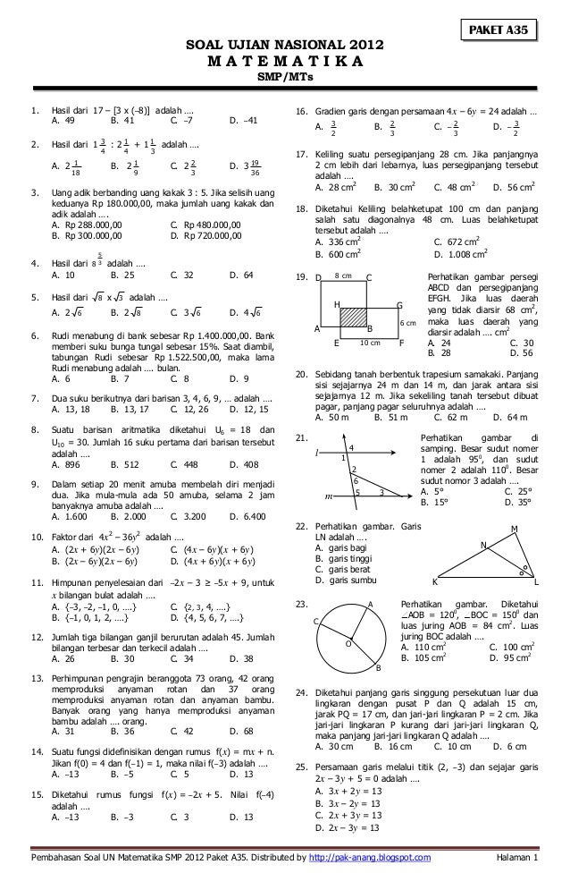Akhirnya! 7 Bank Soal Matematika SMP Kelas 8 Semester 1 dan Pembahasannya PDF Siap Ujian