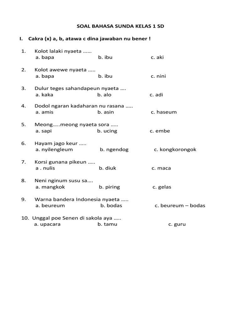 Akhirnya Resmi! Soal Ulangan Bahasa Sunda Kelas 1 Semester 2 Dirilis Direktorat SD 2026