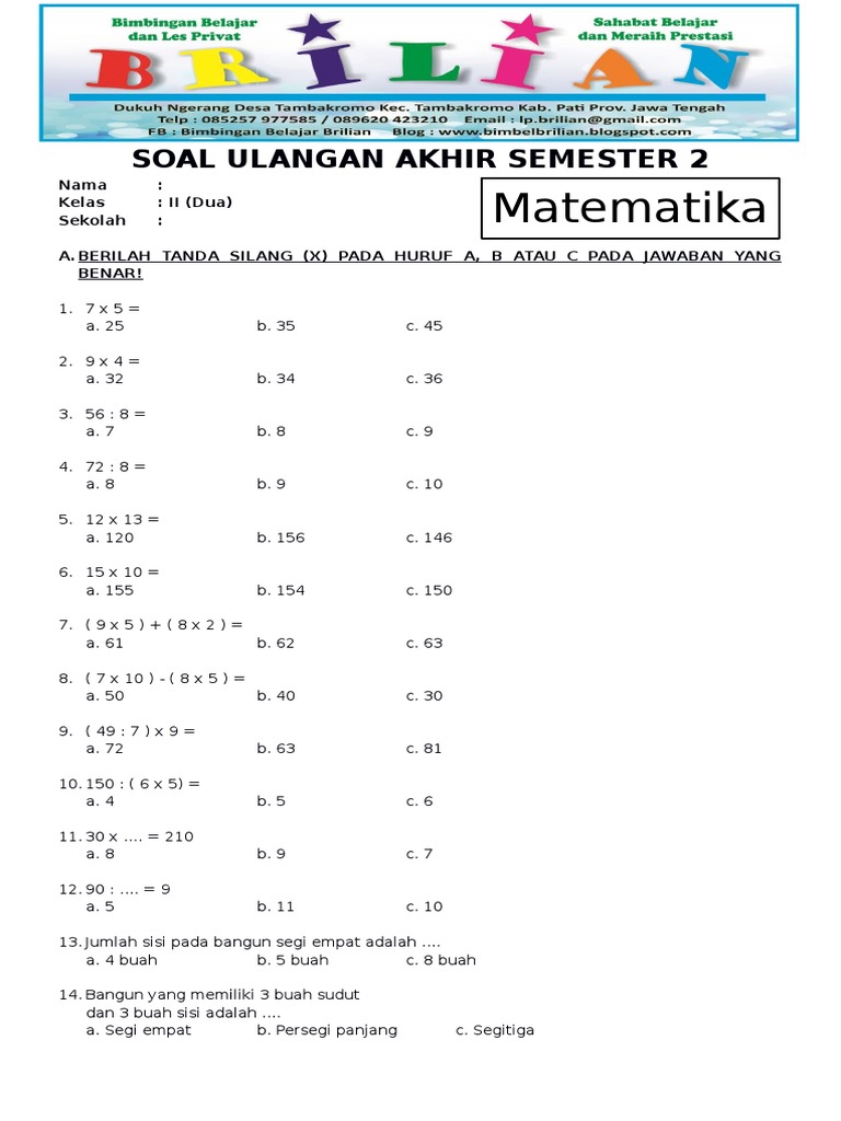 Akhirnya Tersedia! 7 Contoh Soal UTS Kelas 2 Semester 1 Tahun 2026 dan Kunci Jawaban