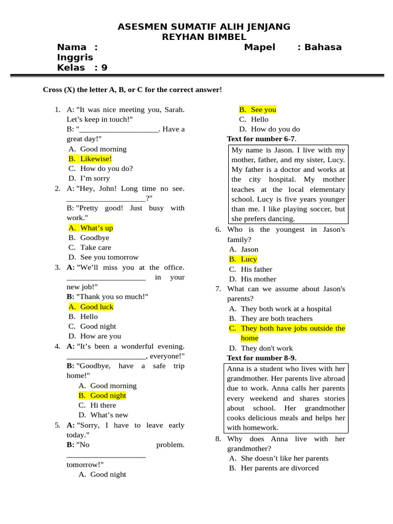 Ternyata Ada 7 Lembar Soal UTS Bahasa Inggris Kelas 9 Semester 2 Kurikulum 2013 Siap Cetak Ternyata Ada 7 Lembar Soal UTS Bahasa Inggris Kelas 9 Semester 2 Kurikulum 2013 Siap Cetak
