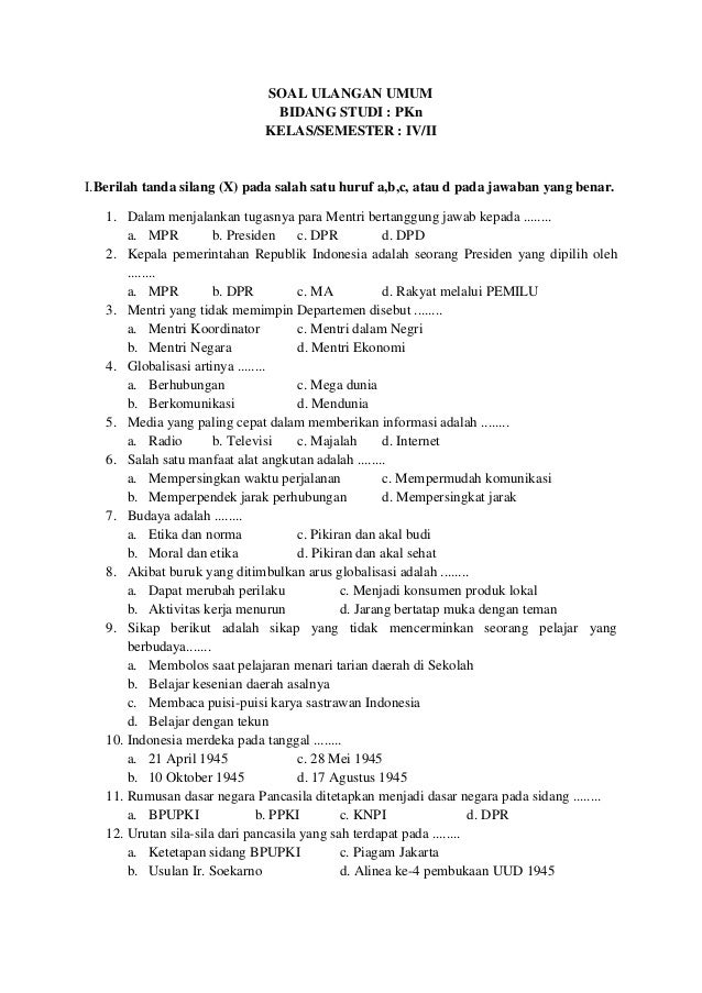 Soal Pkn Kelas 4 Sd Dalchaebi