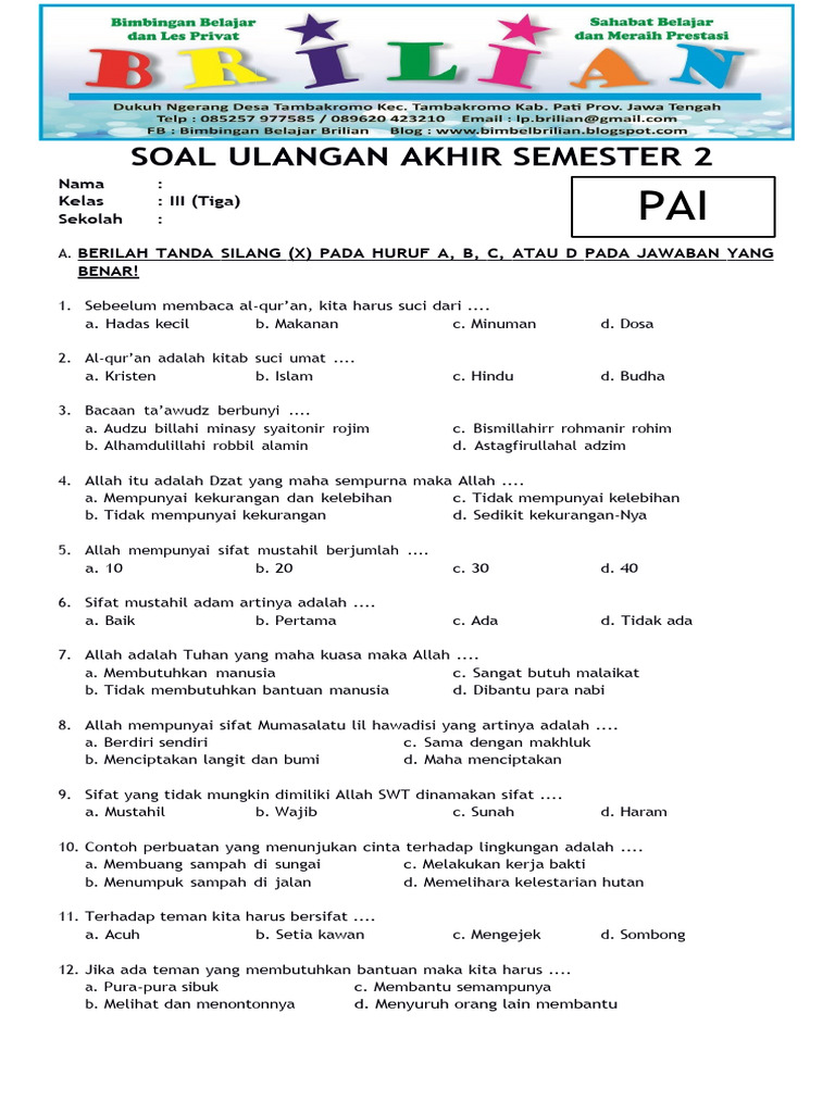 5 Contoh Soal Ujian Akhir Semester 2 Kelas 3 Tema 7 Siap Cetak untuk Latihan Anak