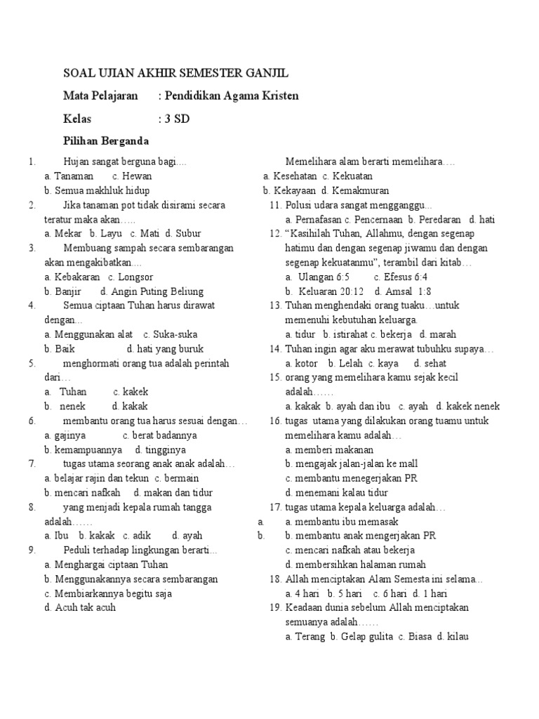 5 Rahasia Contoh Soal Ujian Kelas 3 Agama Kristen Mid Semester 2 yang Wajib Guru Tahu