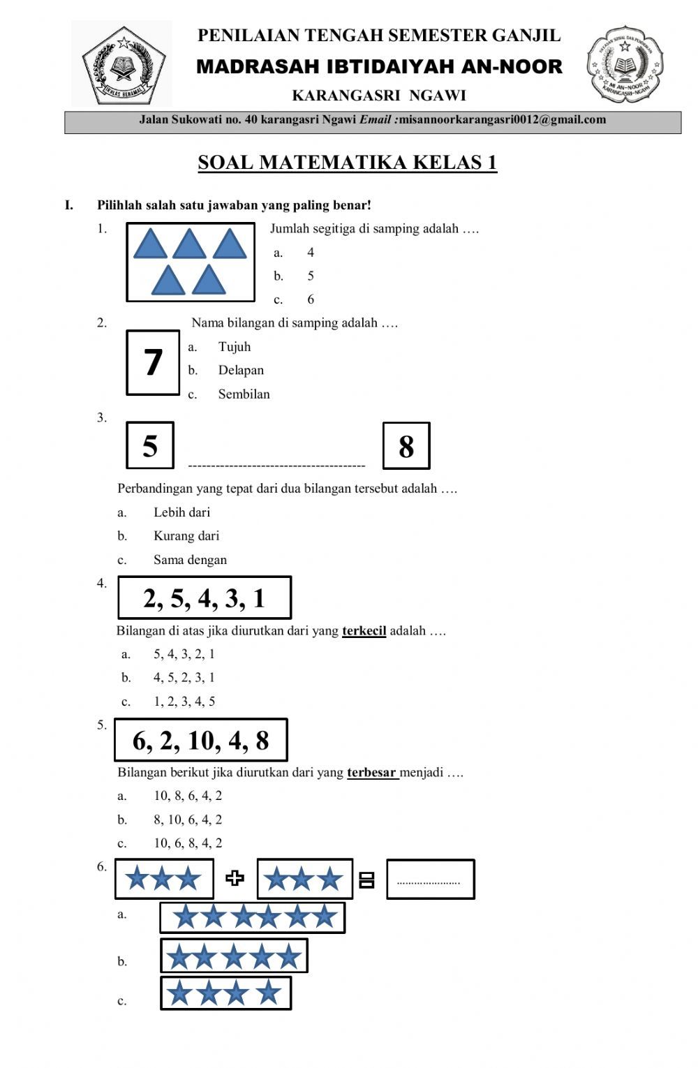 PTS Matematika kelas 1 worksheet Cómo prepararse para los exámenes de