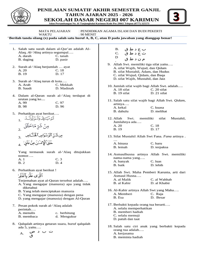 Ujian Akhir Pendidikan Agama Islam SD PDF