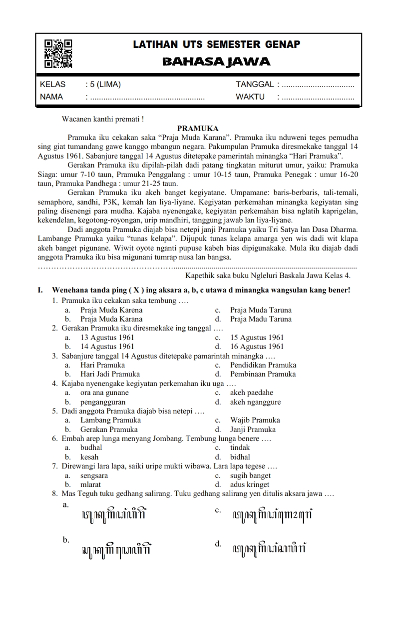 Soal Bahasa Jawa Kelas 3 Semester 1 Dalchaebi Soal Bahasa Jawa Kelas 3 Semester 1 Dalchaebi