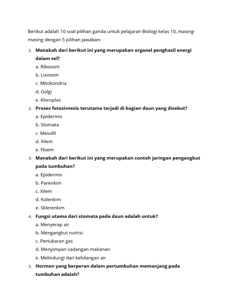 Mengasah Pemahaman Biologi Kumpulan Contoh Soal Pilihan Ganda Biologi