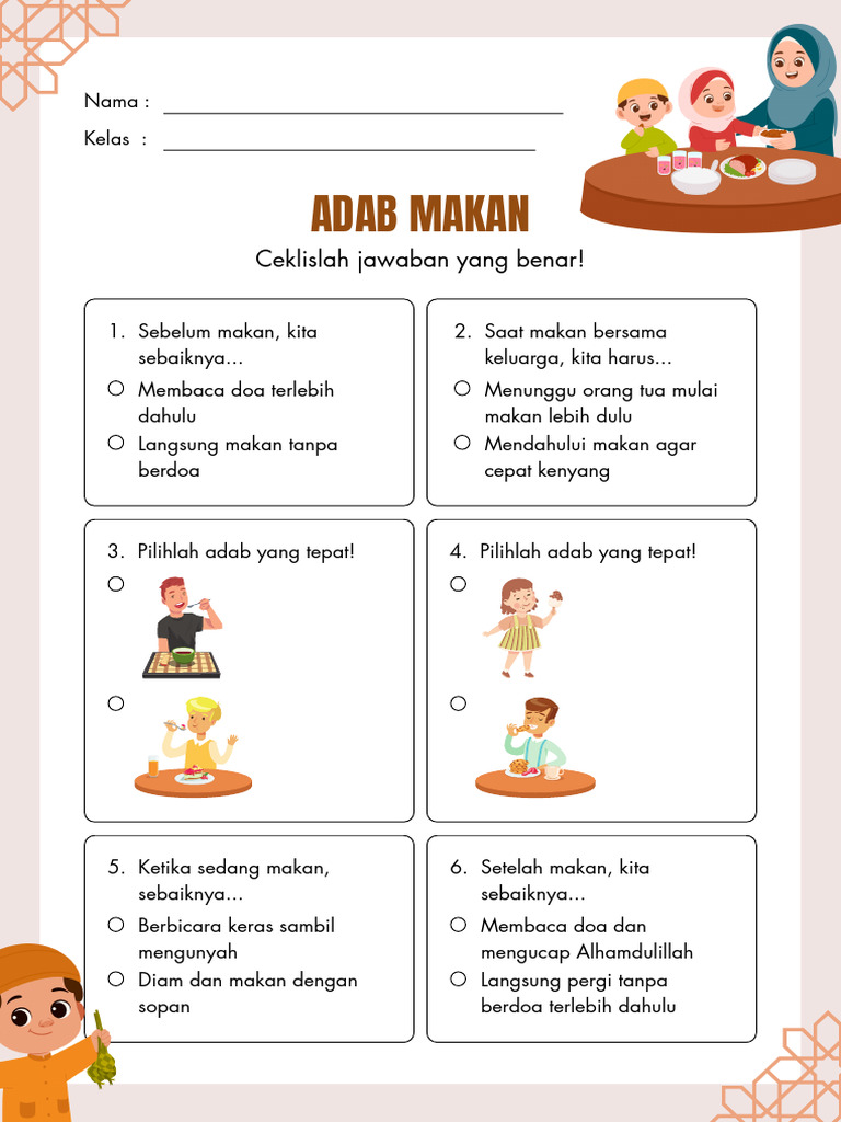 contoh soal materi adab makan dan minum sd kelas 2 contoh soal materi adab makan dan minum sd kelas 2