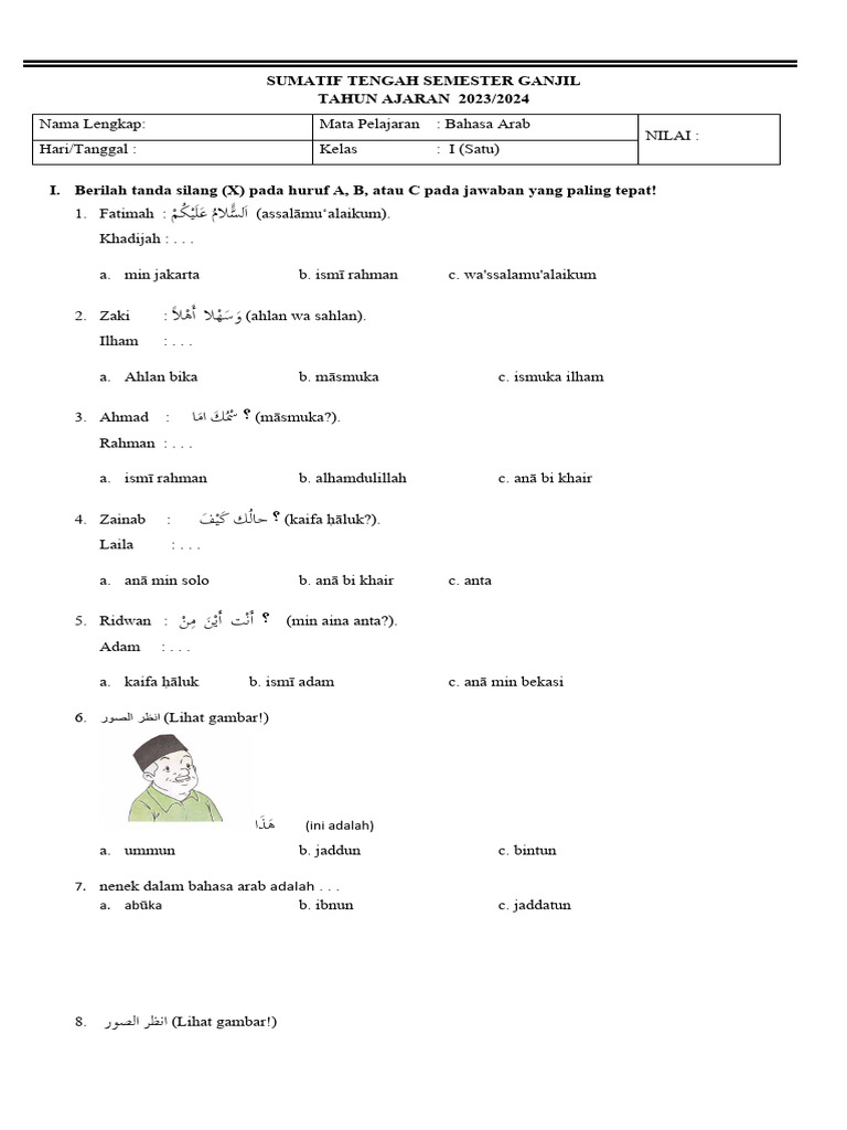 Rahasia Skor Sempurna Lewat Kumpulan Soal Bahasa Arab Kelas 1 Semester 1 Terbaru